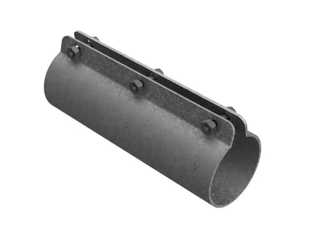 [01080002] T60mm 料管连接件 L-=200 T=1.2mm厚度，4孔，配4套热镀锌M8*20内六角螺栓和M8螺母 275g镀锌板